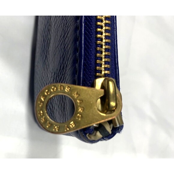 Marc by Marc Jacobs Coin Purse Card Case Cobalt Blue and Gold Cow Leather - Picture 8 of 9